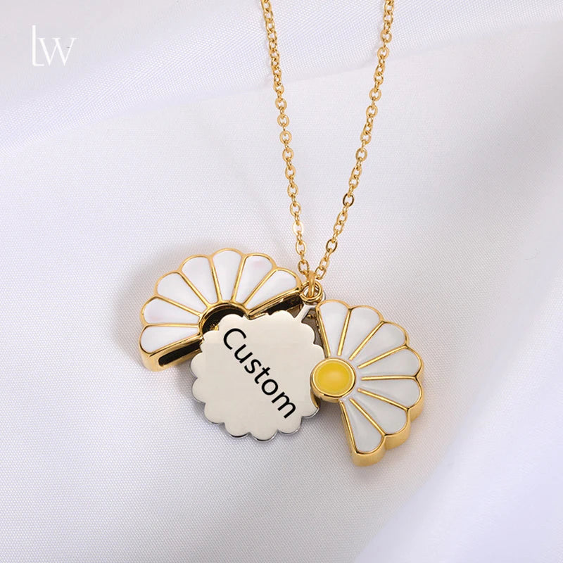 Custom Engraved Name Daisy Flower Locket Necklace